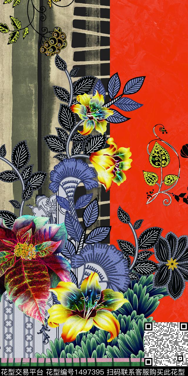 定位花花卉真丝数码印花华亿平台下载（图片编号: 1497395） - 瓦栏（Walan）