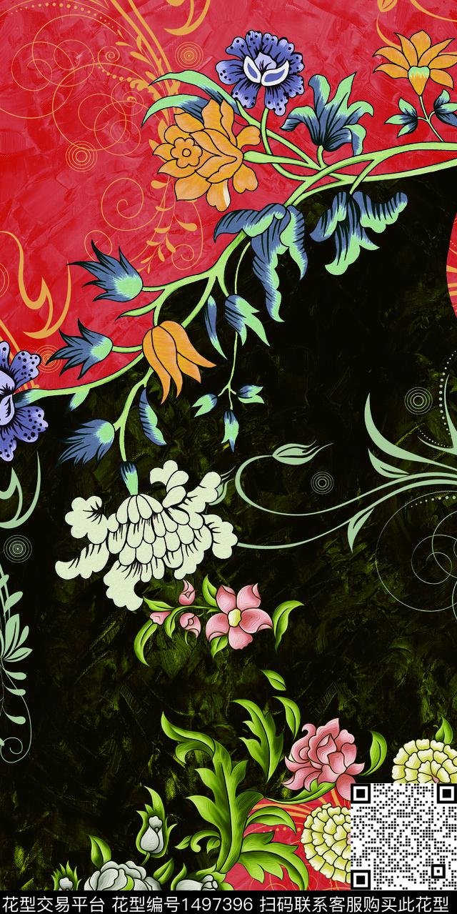 定位花花卉真丝数码印花华亿平台下载（图片编号: 1497396） - 瓦栏（Walan）