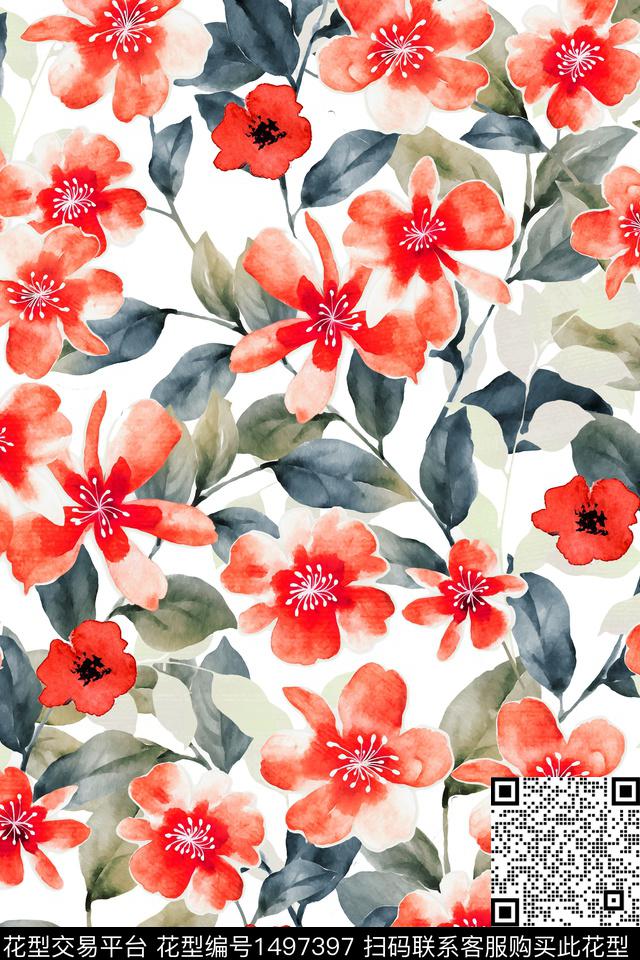 绿植树叶清爽底花卉小清新数码印花华亿平台下载（图片编号: 1497397） - 瓦栏（Walan）