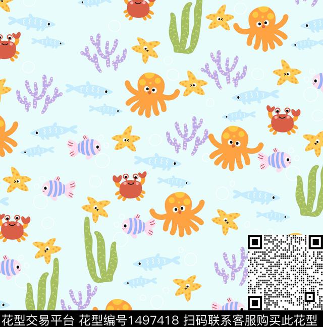 章鱼卡通趣味数码印花华亿平台下载（图片编号: 1497418） - 瓦栏（Walan）