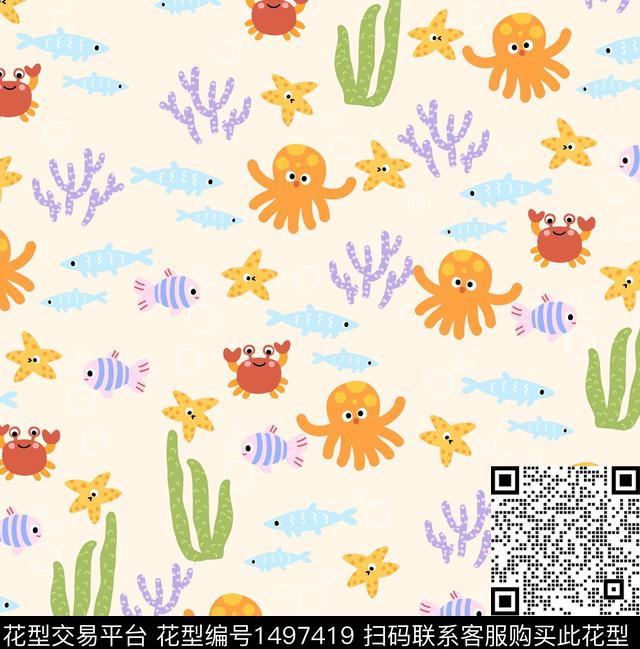 章鱼卡通趣味数码印花华亿平台下载（图片编号: 1497419） - 瓦栏（Walan）