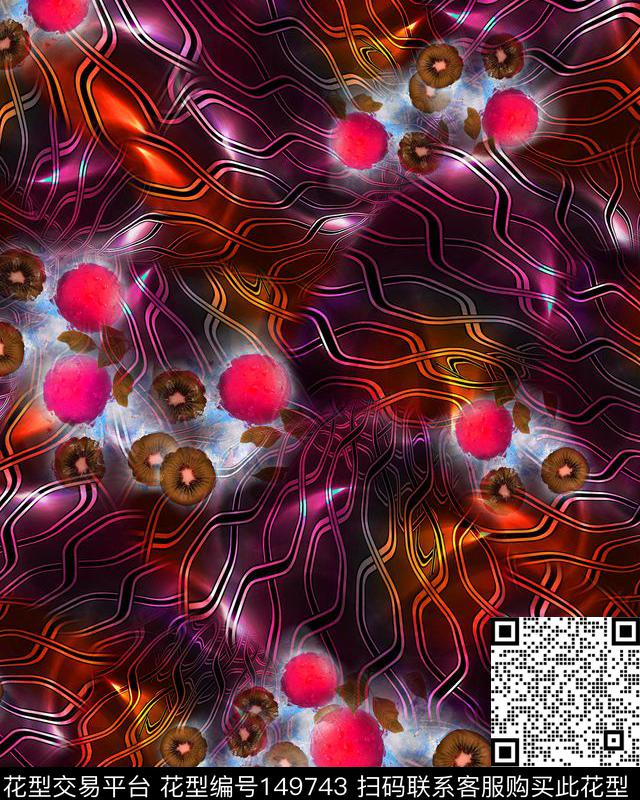 线条服装紫色数码印花华亿平台下载（图片编号: 149743） - 瓦栏（Walan）