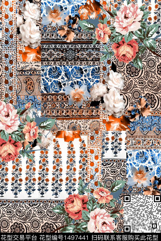 文艺民族风复古数码印花华亿平台下载（图片编号: 1497441） - 瓦栏（Walan）