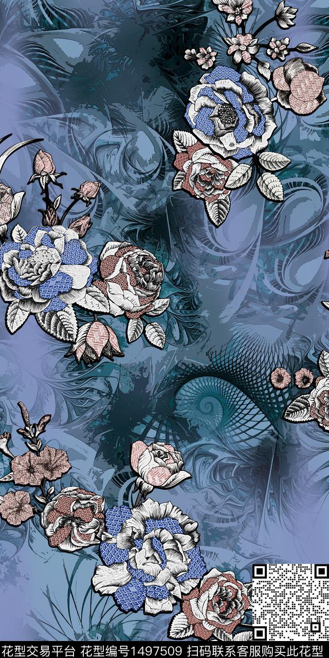 花卉中国风数码印花华亿平台下载（图片编号: 1497509） - 瓦栏（Walan）