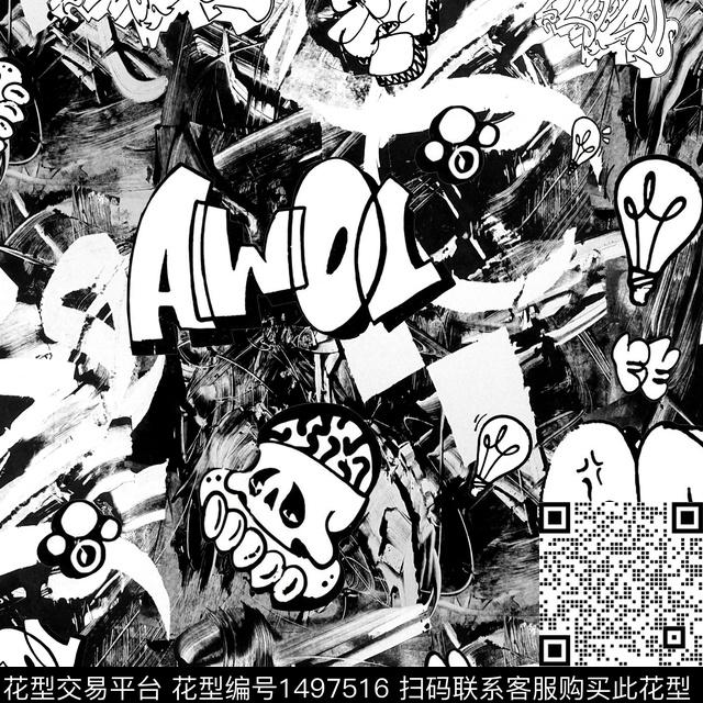 涂鸦字母素描传统印花华亿平台下载（图片编号: 1497516） - 瓦栏（Walan）