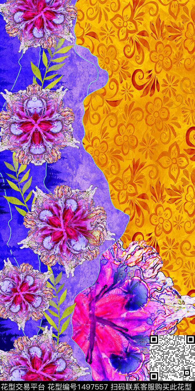 定位花花卉真丝数码印花华亿平台下载（图片编号: 1497557） - 瓦栏（Walan）