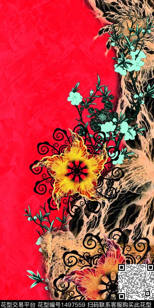 定位花花卉真丝数码印花华亿平台下载（图片编号: 1497559） - 瓦栏（Walan）