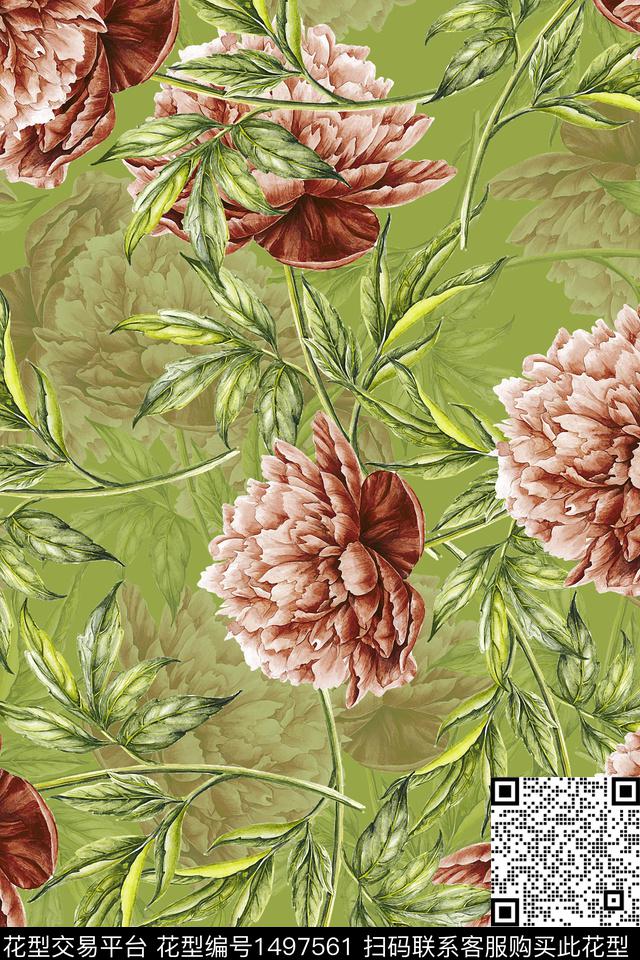 香云纱中国风牡丹数码印花华亿平台下载（图片编号: 1497561） - 瓦栏（Walan）