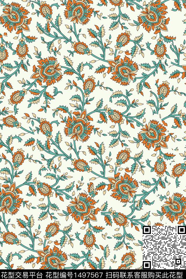 复古花卉春夏华亿平台数码印花华亿平台下载（图片编号: 1497567） - 瓦栏（Walan）