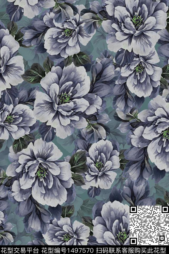 香云纱中国风牡丹数码印花华亿平台下载（图片编号: 1497570） - 瓦栏（Walan）