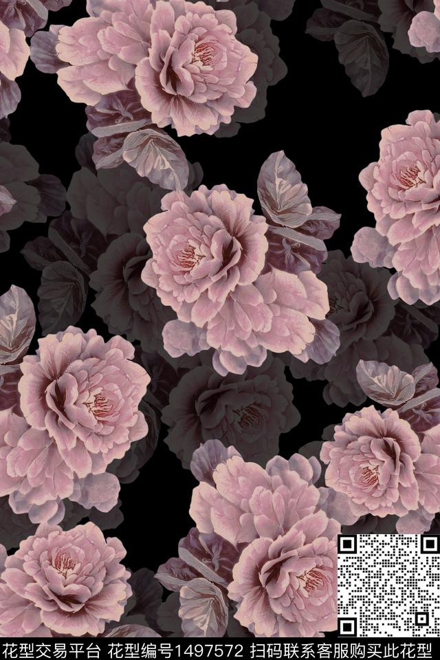 香云纱中国风牡丹数码印花华亿平台下载（图片编号: 1497572） - 瓦栏（Walan）