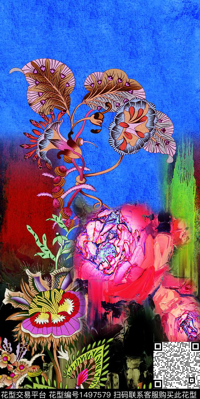 定位花花卉真丝数码印花华亿平台下载（图片编号: 1497579） - 瓦栏（Walan）