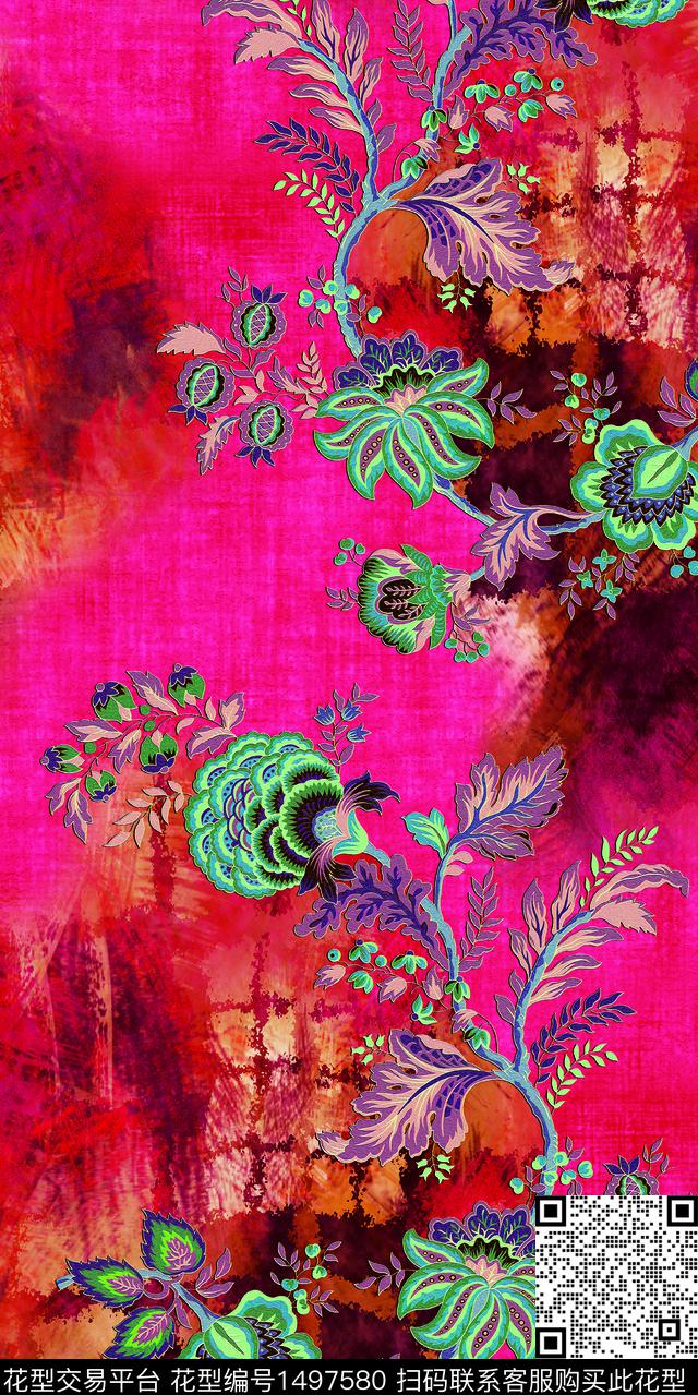 定位花花卉真丝数码印花华亿平台下载（图片编号: 1497580） - 瓦栏（Walan）