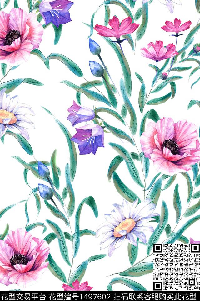 绿植树叶清爽底花卉小清新数码印花华亿平台下载（图片编号: 1497602） - 瓦栏（Walan）