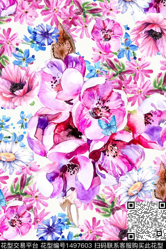 绿植树叶清爽底花卉小清新数码印花华亿平台下载（图片编号: 1497603） - 瓦栏（Walan）