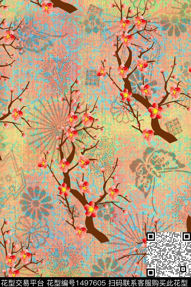 梅花扎染华亿平台花卉数码印花华亿平台下载（图片编号: 1497605） - 瓦栏（Walan）