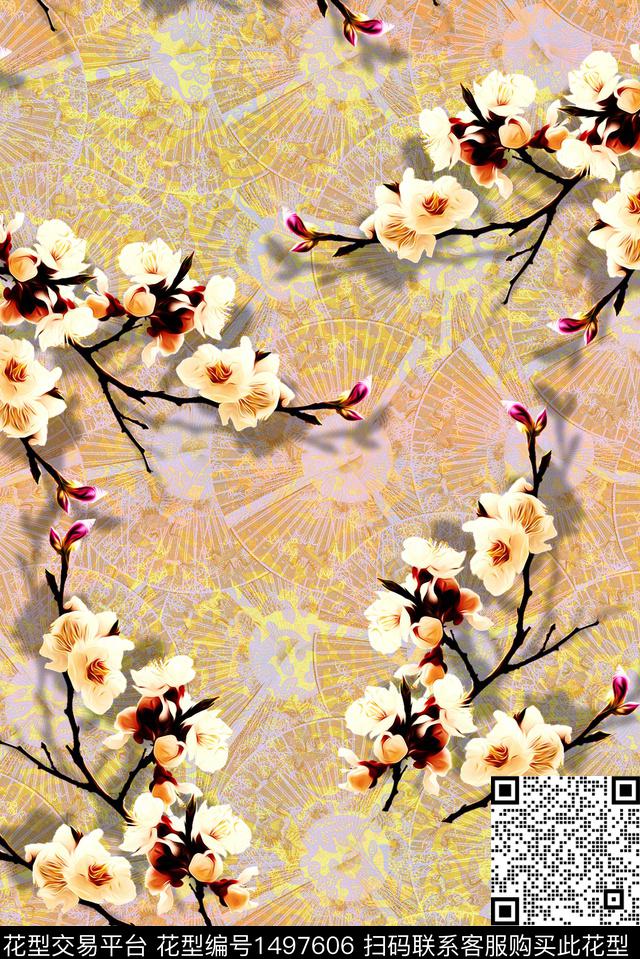 梅花扎染华亿平台花卉数码印花华亿平台下载（图片编号: 1497606） - 瓦栏（Walan）