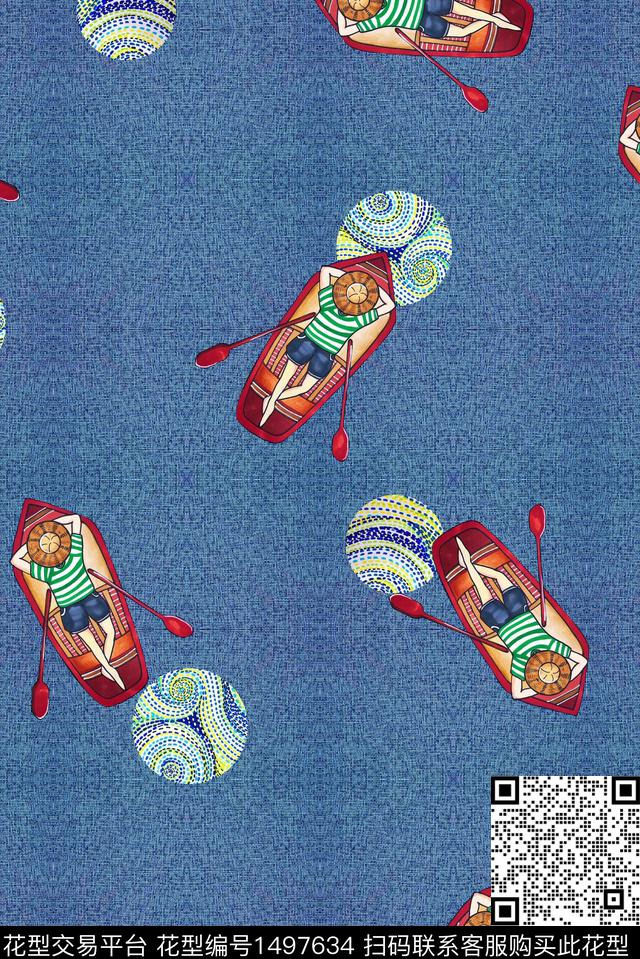时尚卡通帆船数码印花华亿平台下载（图片编号: 1497634） - 瓦栏（Walan）