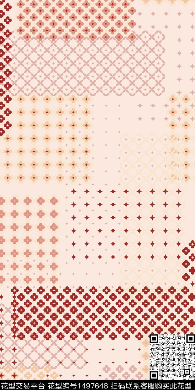 格子几何肌理传统印花华亿平台下载（图片编号: 1497648） - 瓦栏（Walan）