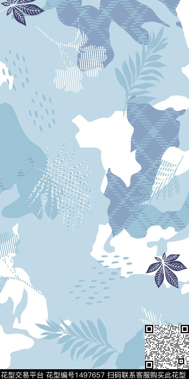 绿植树叶波点几何传统印花华亿平台下载（图片编号: 1497657） - 瓦栏（Walan）