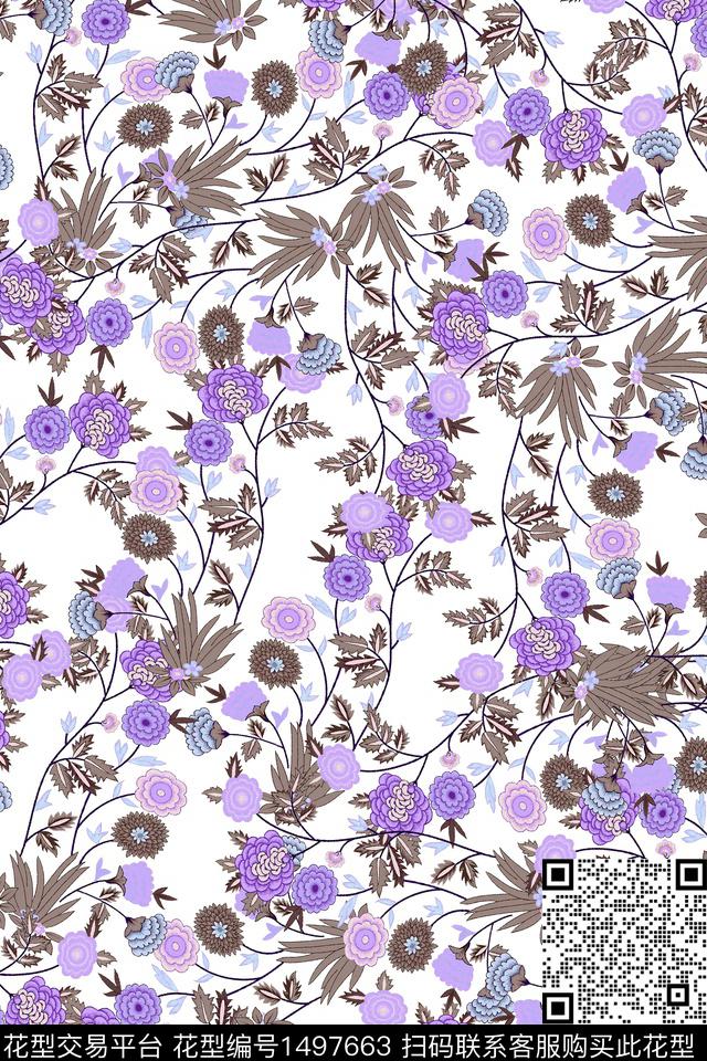 花卉大牌风小清新数码印花华亿平台下载（图片编号: 1497663） - 瓦栏（Walan）