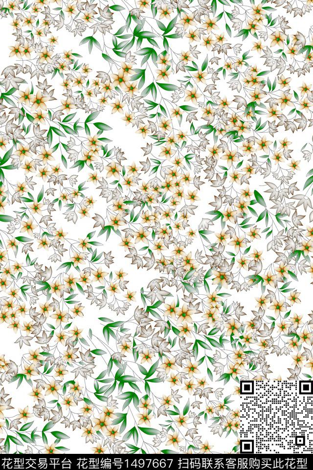 花卉大牌风小清新数码印花华亿平台下载（图片编号: 1497667） - 瓦栏（Walan）