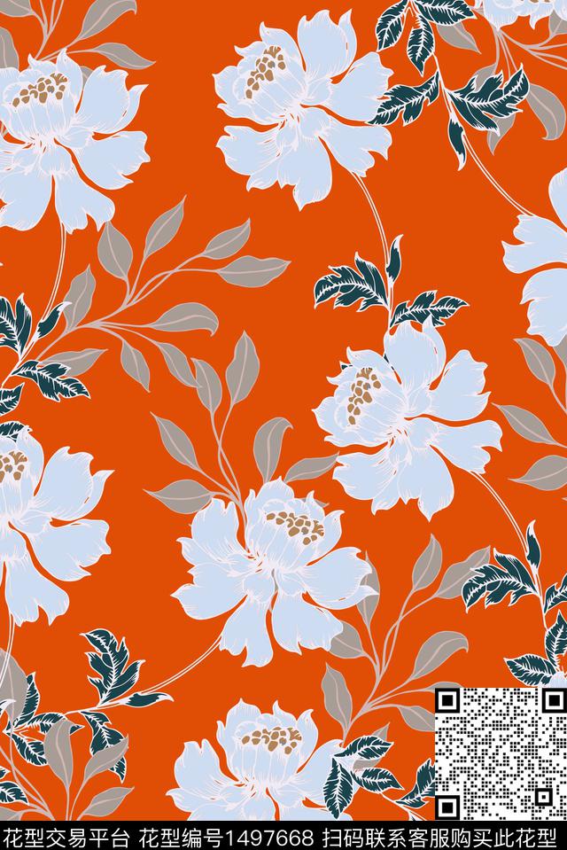 复古花卉大牌风数码印花华亿平台下载（图片编号: 1497668） - 瓦栏（Walan）