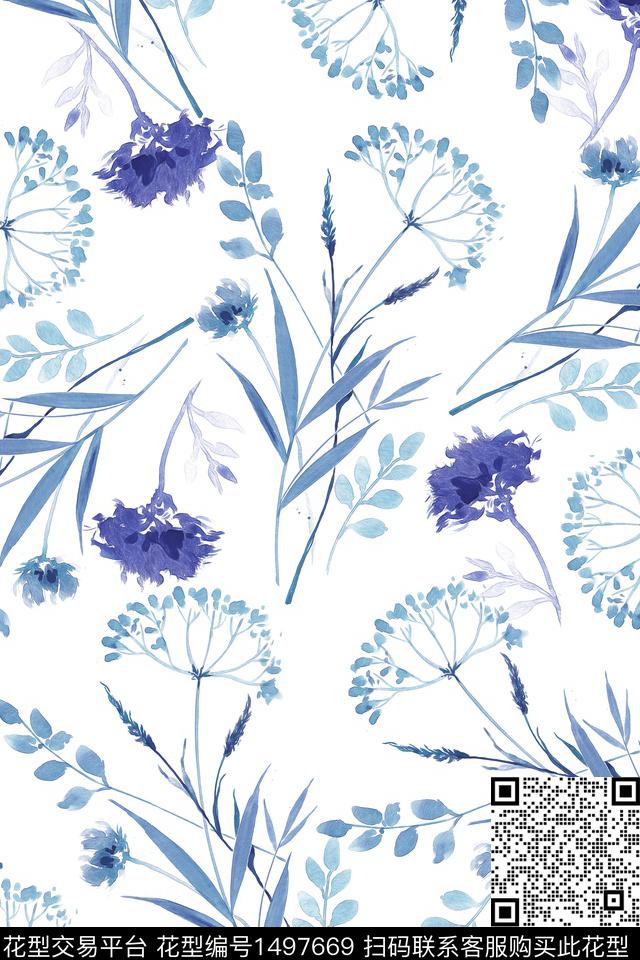 花卉大牌风小清新数码印花华亿平台下载（图片编号: 1497669） - 瓦栏（Walan）