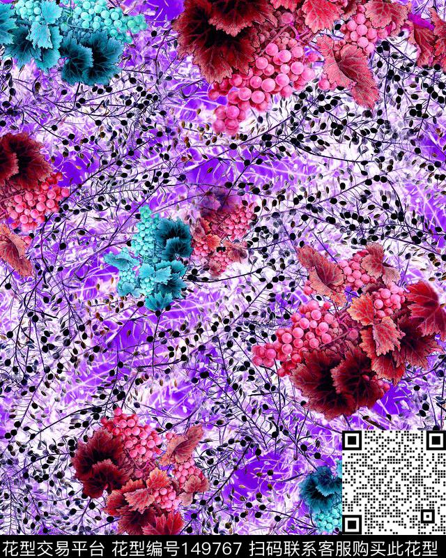 植物花卉紫藤数码印花华亿平台下载（图片编号: 149767） - 瓦栏（Walan）