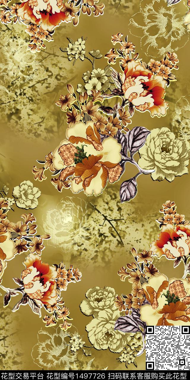 花卉抽象隐花数码印花华亿平台下载（图片编号: 1497726） - 瓦栏（Walan）