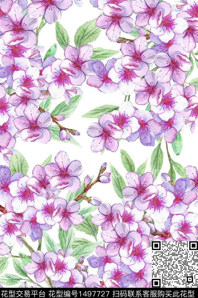 绿植树叶清爽底花卉小清新数码印花华亿平台下载（图片编号: 1497727） - 瓦栏（Walan）