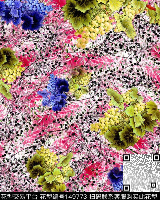 葡萄葡萄叶树叶数码印花华亿平台下载（图片编号: 149773） - 瓦栏（Walan）