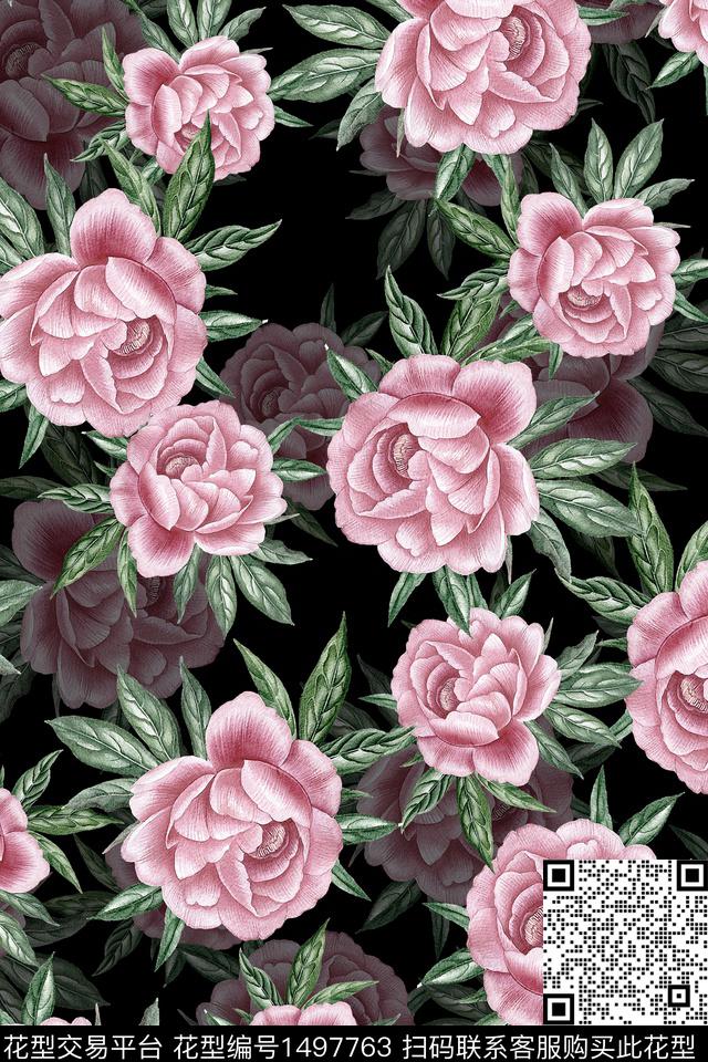 香云纱中国风花卉数码印花华亿平台下载（图片编号: 1497763） - 瓦栏（Walan）