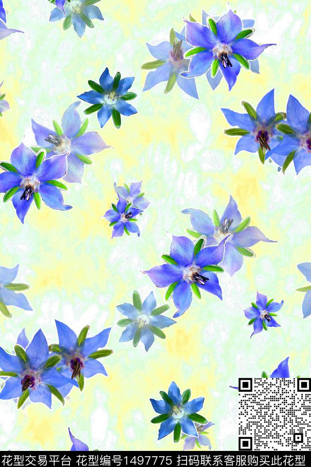 扎染华亿平台花卉大牌风数码印花华亿平台下载（图片编号: 1497775） - 瓦栏（Walan）