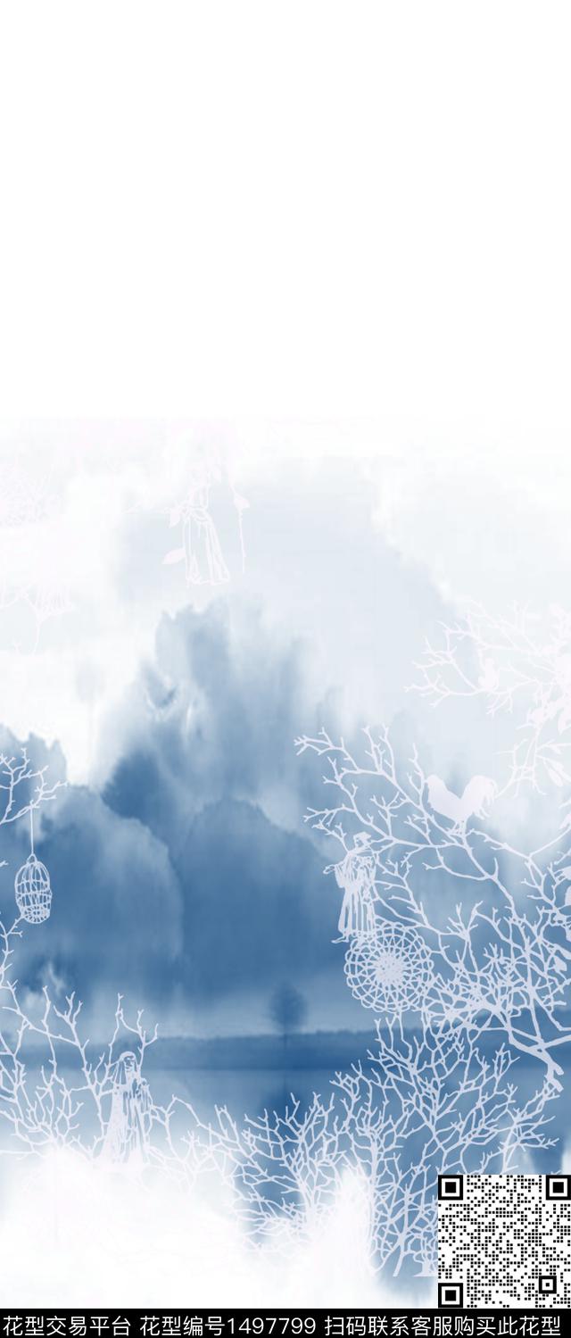 男装定位花时尚水墨风数码印花华亿平台下载（图片编号: 1497799） - 瓦栏（Walan）