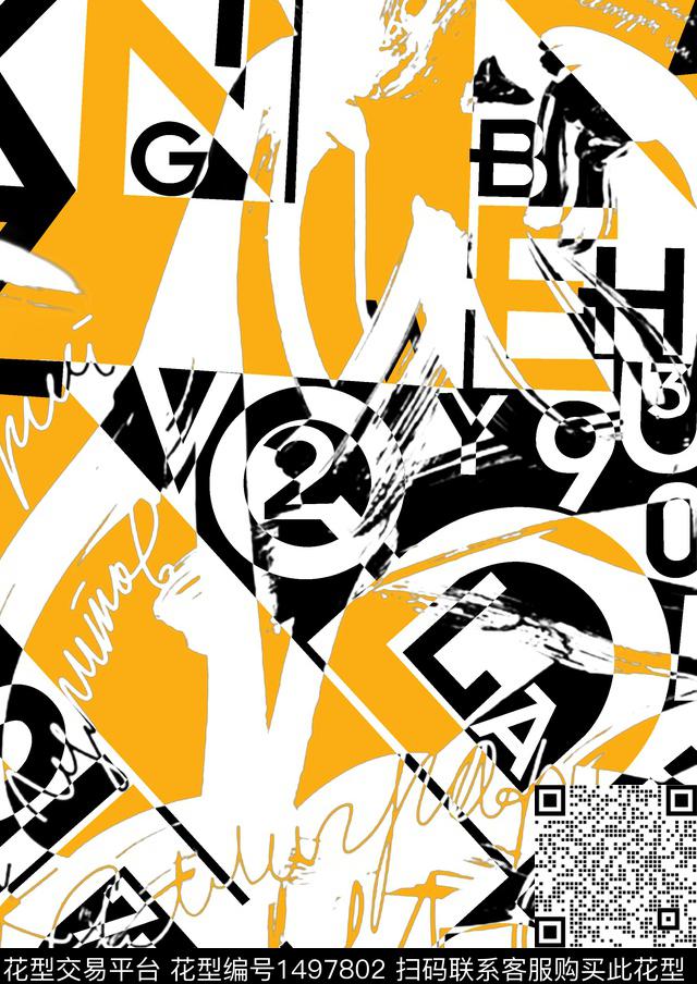 时尚男装满版花字母数码印花华亿平台下载（图片编号: 1497802） - 瓦栏（Walan）