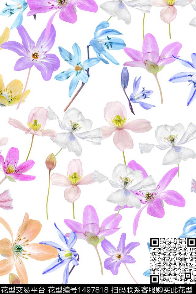 清爽底花卉花卉大牌风数码印花华亿平台下载（图片编号: 1497818） - 瓦栏（Walan）