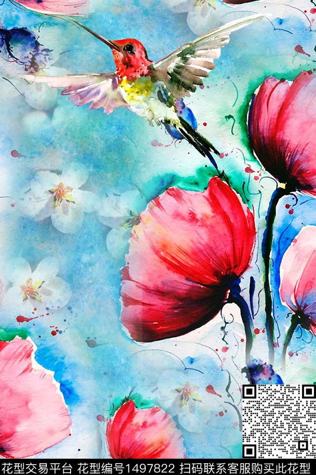 花鸟花卉中国风数码印花华亿平台下载（图片编号: 1497822） - 瓦栏（Walan）