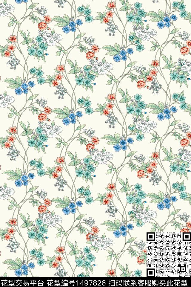 花卉大牌风小清新数码印花华亿平台下载（图片编号: 1497826） - 瓦栏（Walan）