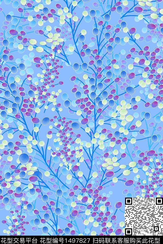 花卉小清新真丝数码印花华亿平台下载（图片编号: 1497827） - 瓦栏（Walan）