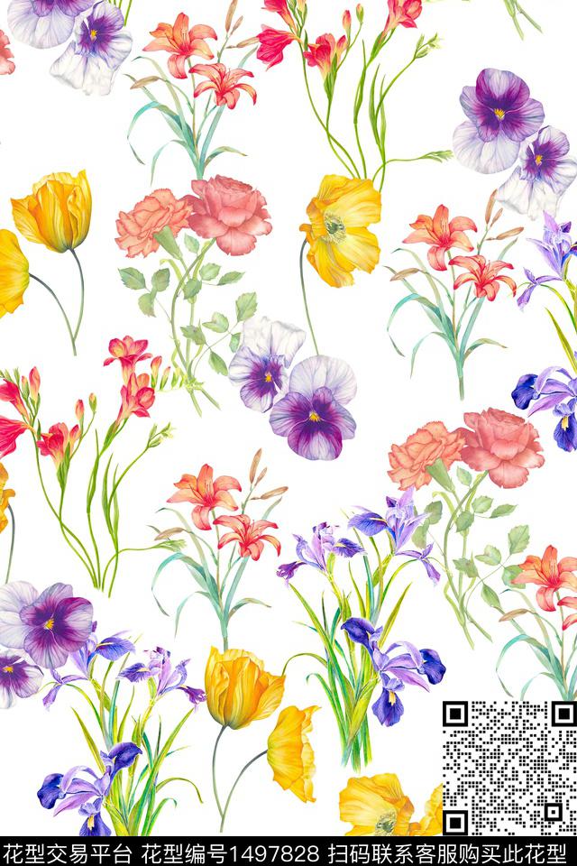 花卉大牌风小清新数码印花华亿平台下载（图片编号: 1497828） - 瓦栏（Walan）