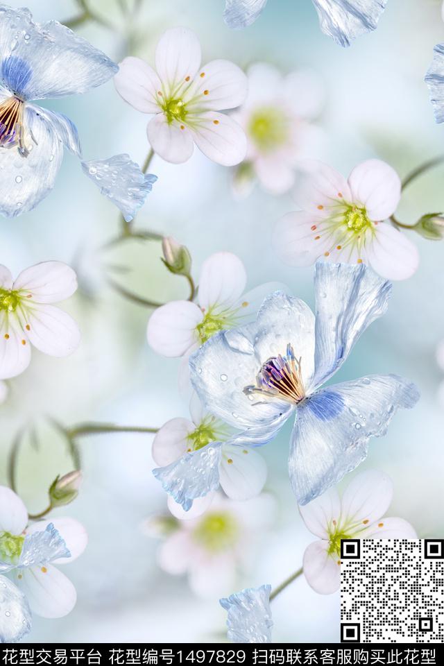 花卉大牌风小清新数码印花华亿平台下载（图片编号: 1497829） - 瓦栏（Walan）