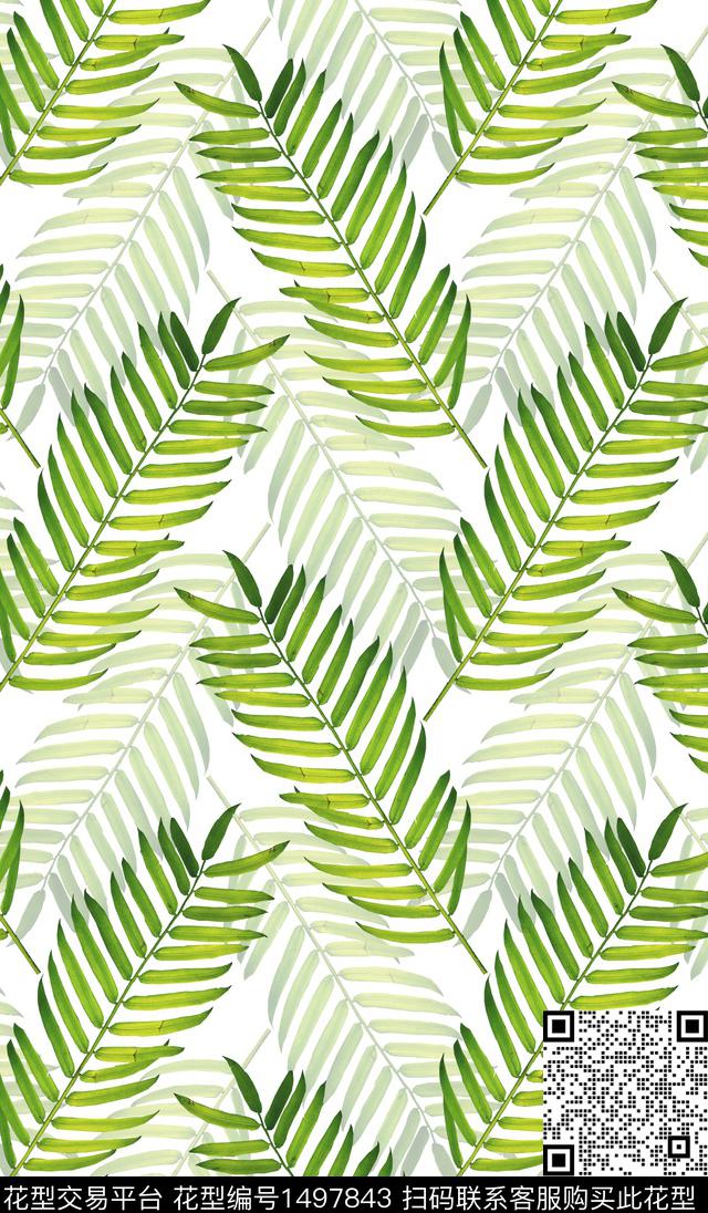 绿植树叶女装花卉数码印花华亿平台下载（图片编号: 1497843） - 瓦栏（Walan）