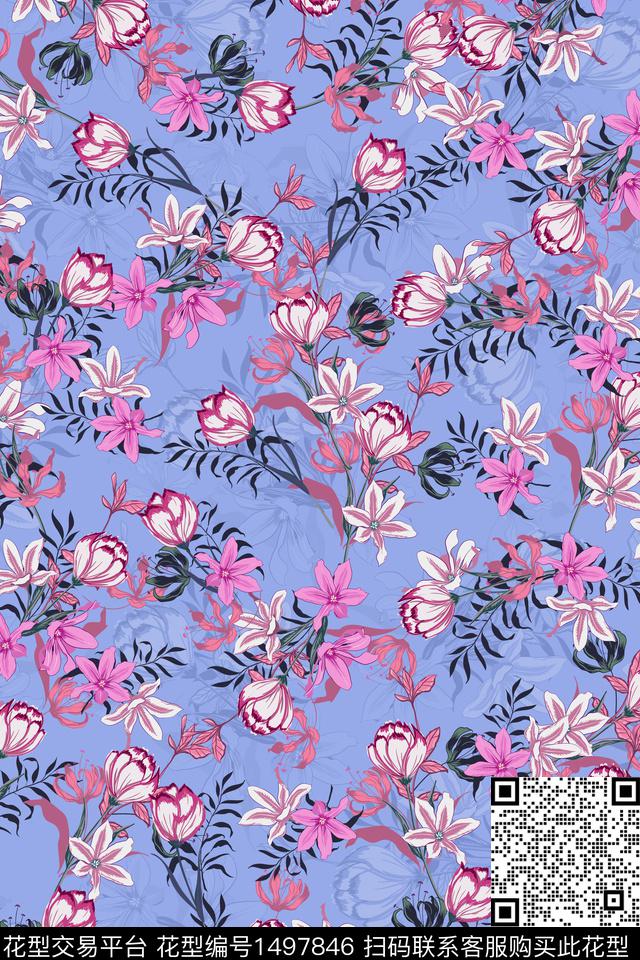 花卉大牌风小碎花数码印花华亿平台下载（图片编号: 1497846） - 瓦栏（Walan）