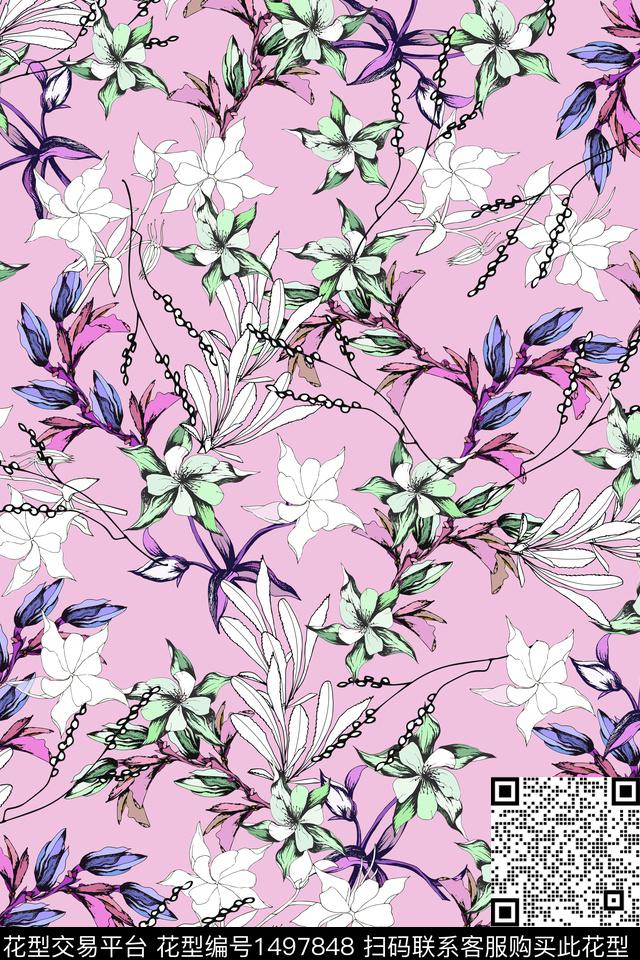 绿植树叶花卉大牌风数码印花华亿平台下载（图片编号: 1497848） - 瓦栏（Walan）