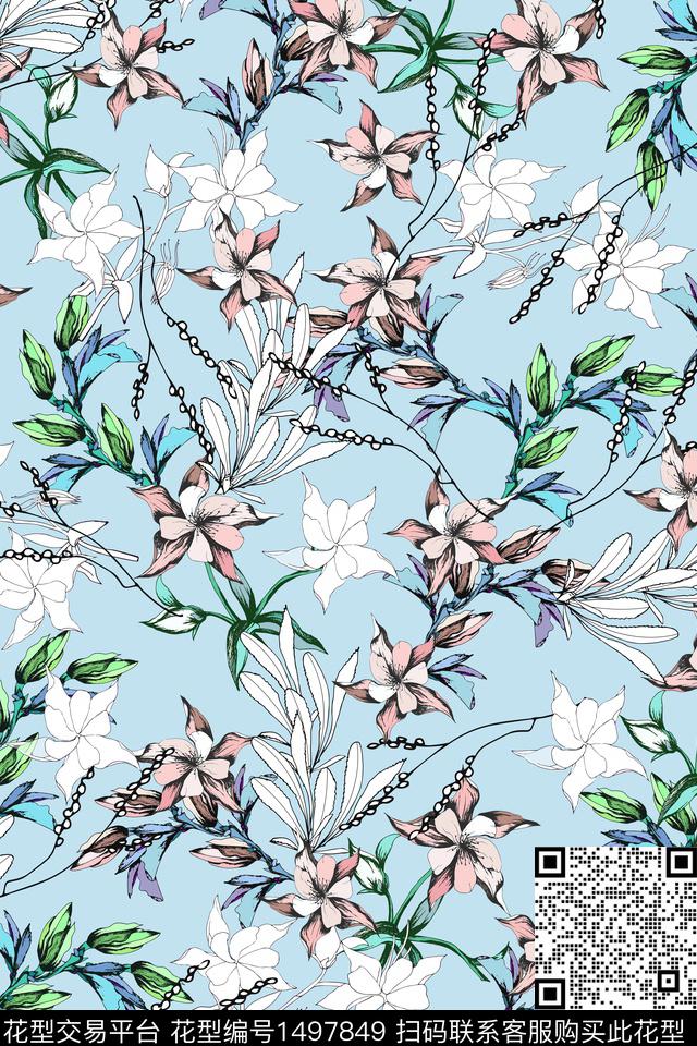 绿植树叶花卉大牌风数码印花华亿平台下载（图片编号: 1497849） - 瓦栏（Walan）