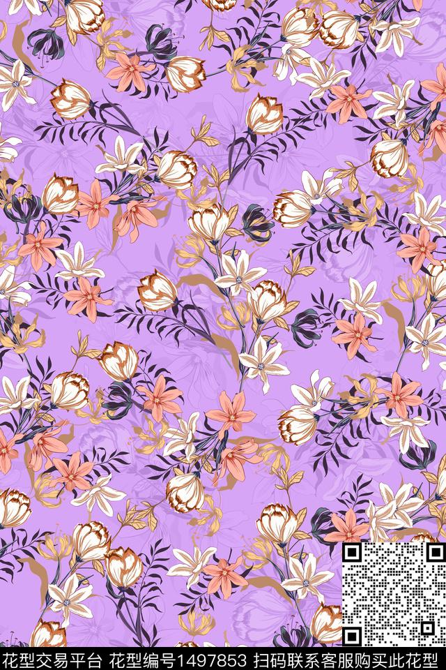 花卉大牌风小碎花数码印花华亿平台下载（图片编号: 1497853） - 瓦栏（Walan）
