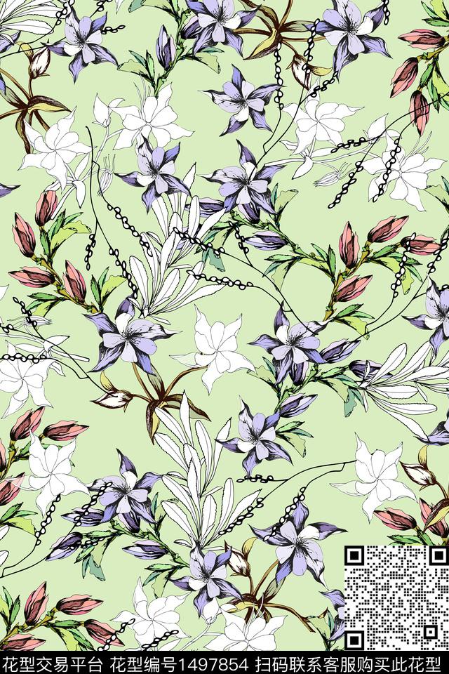 绿植树叶花卉大牌风数码印花华亿平台下载（图片编号: 1497854） - 瓦栏（Walan）