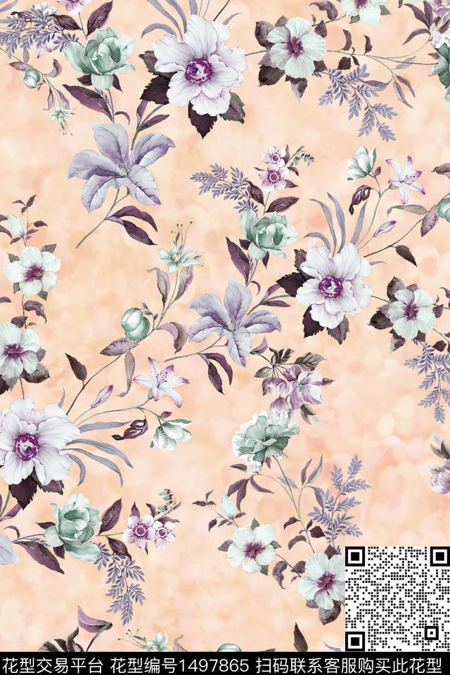 彩底花卉清爽底花卉中老年华亿平台数码印花华亿平台下载（图片编号: 1497865） - 瓦栏（Walan）