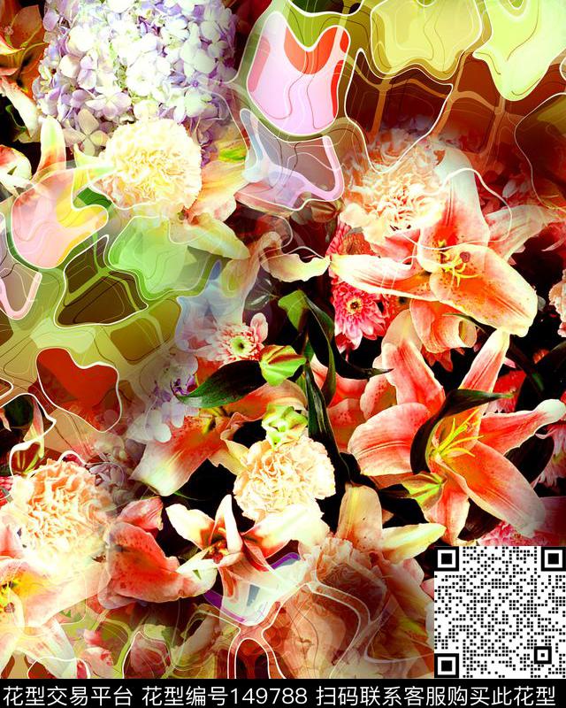 摄影写实花卉绣球花抽象底纹数码印花华亿平台下载（图片编号: 149788） - 瓦栏（Walan）